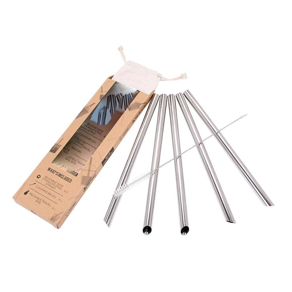 Eco-Friendly 12mm 5 Angled-Tip Straws Wide Bubble Tea & Smoothie Straw Reusable & Metal Drinking Straws