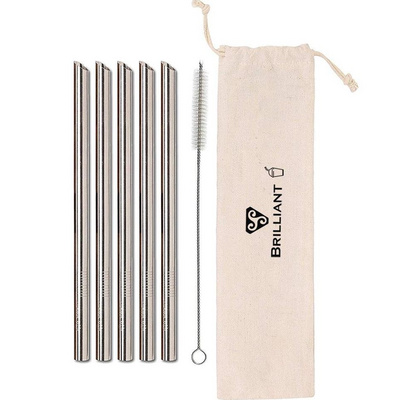 Eco-Friendly 12mm 5 Angled-Tip Straws Wide Bubble Tea & Smoothie Straw Reusable & Metal Drinking Straws