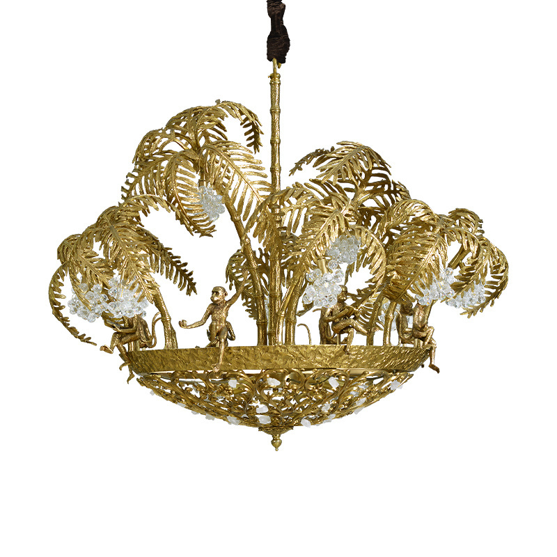 Pendant Light Brass Crystal Chandelier Wholesale Creative Decorative Hanging Lamp Gold Palm-shaped Brass Glass with 21 Light Art