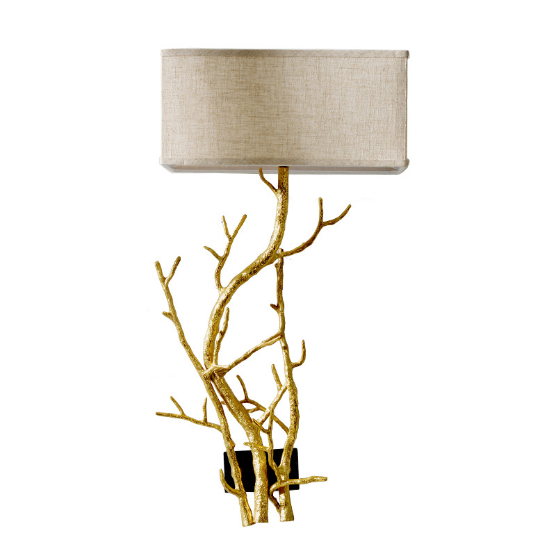 modern home decor gold gilt copper one set right and left tree trunk  bracket lamp for home and villa living room