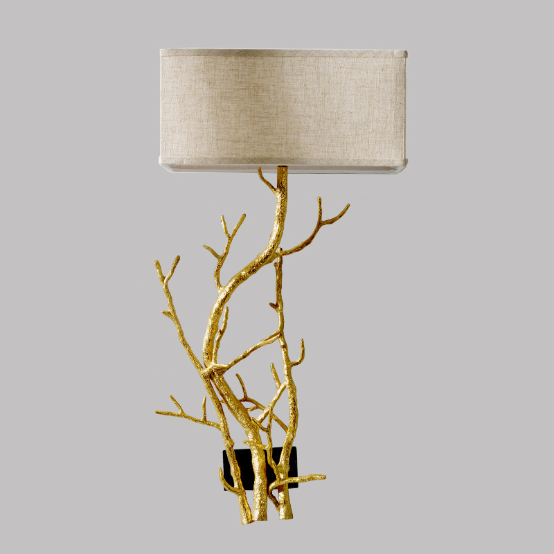 modern home decor gold gilt copper one set right and left tree trunk  bracket lamp for home and villa living room