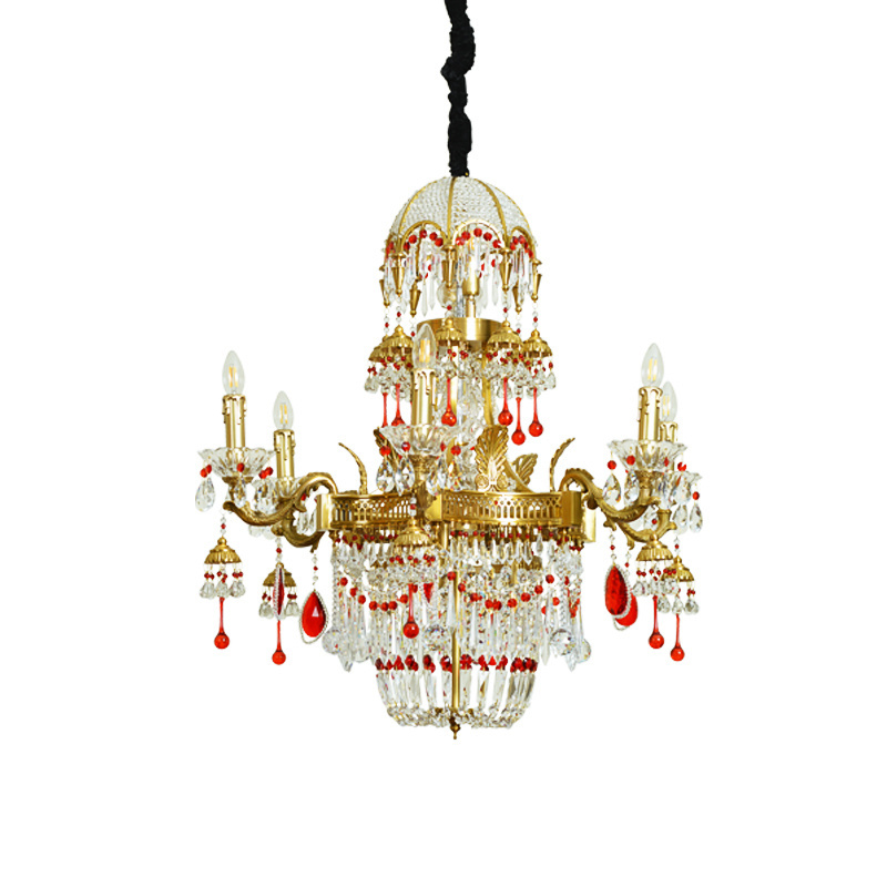 Italy  luxury french red brass Crystal Chandeliers lighting cristal ceiling lamp with antique design Project light wall fixture