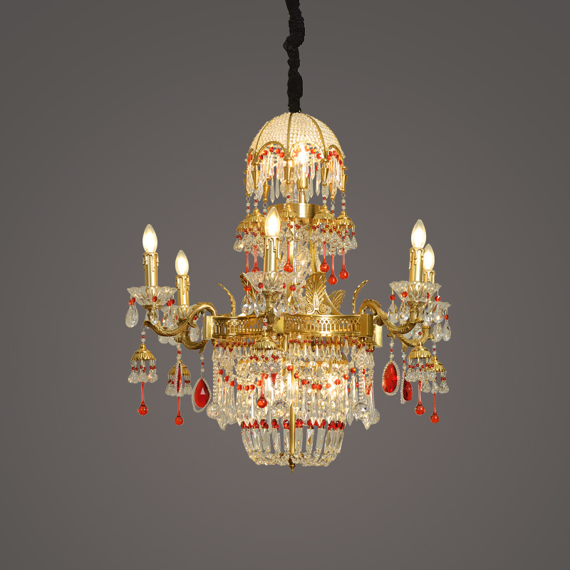 Italy  luxury french red brass Crystal Chandeliers lighting cristal ceiling lamp with antique design Project light wall fixture