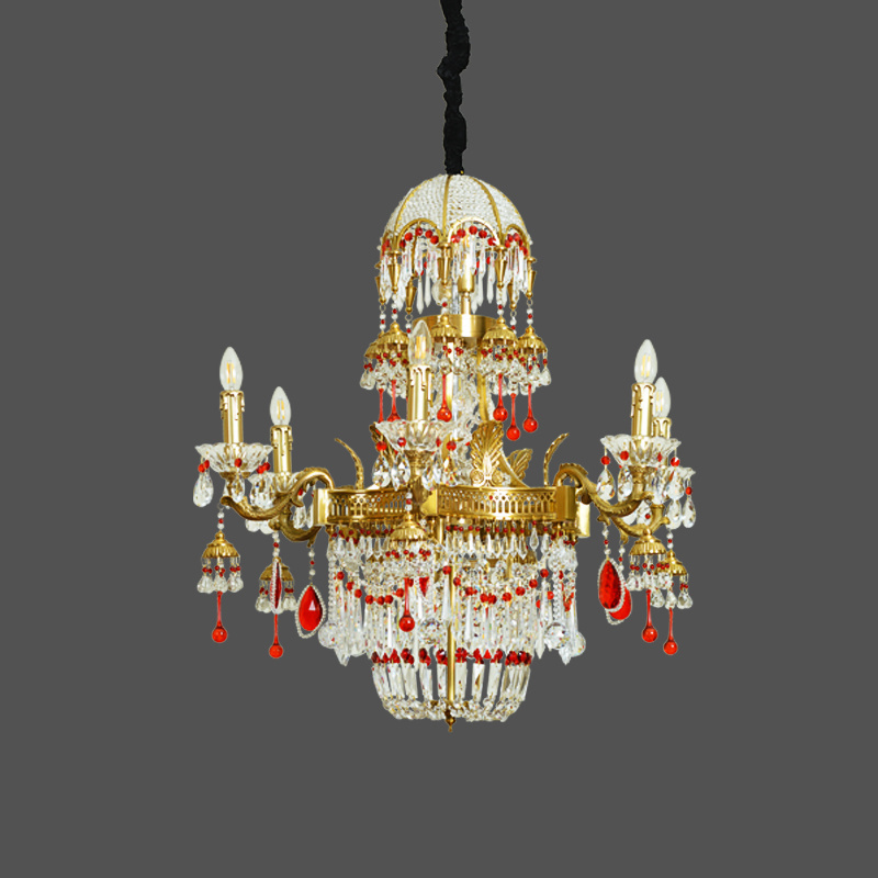 Italy  luxury french red brass Crystal Chandeliers lighting cristal ceiling lamp with antique design Project light wall fixture