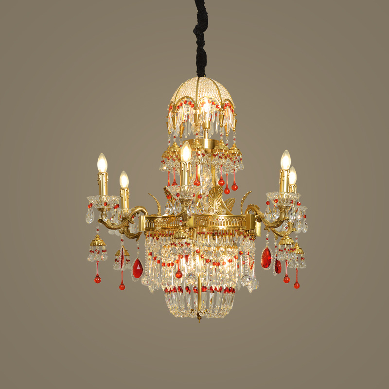 Italy  luxury french red brass Crystal Chandeliers lighting cristal ceiling lamp with antique design Project light wall fixture