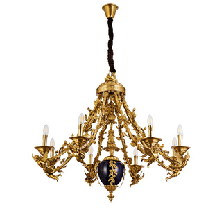 French Style Solid Brass Chandelier Lamp & Royalblue Ceramic Pendant Light Imperial Palace Hanging Lampara Lighting Fixtures