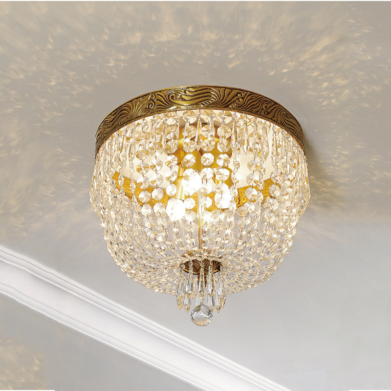 Zhongshan Modern Luxury Clear Crystal Fancy Ceiling Light Fixtures with Brass China Manufacture Flush Mounted Ceiling Lamp