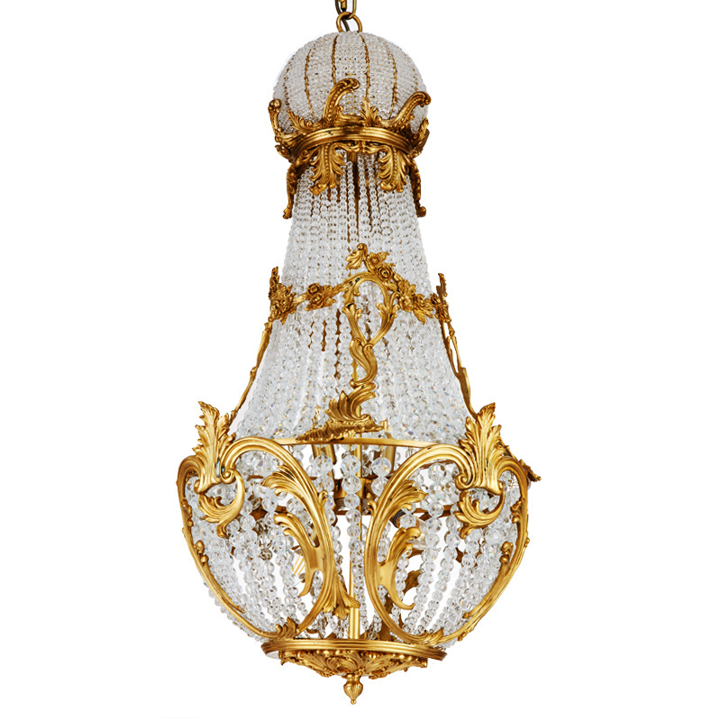 Brass Hanging Ceiling Lamp Led Lighting Fixtures Classical Hotel Chandelier Copper Royal Pendant Light Style Crystal European 10