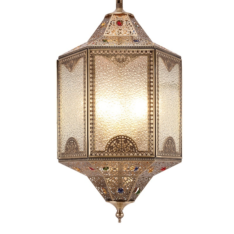 Mosaico Retro Arabian Hanging Ceiling Light Lantern Chandelier with UK Plug Turkish/moroccan Style Pendant Lamp Brass and Glass