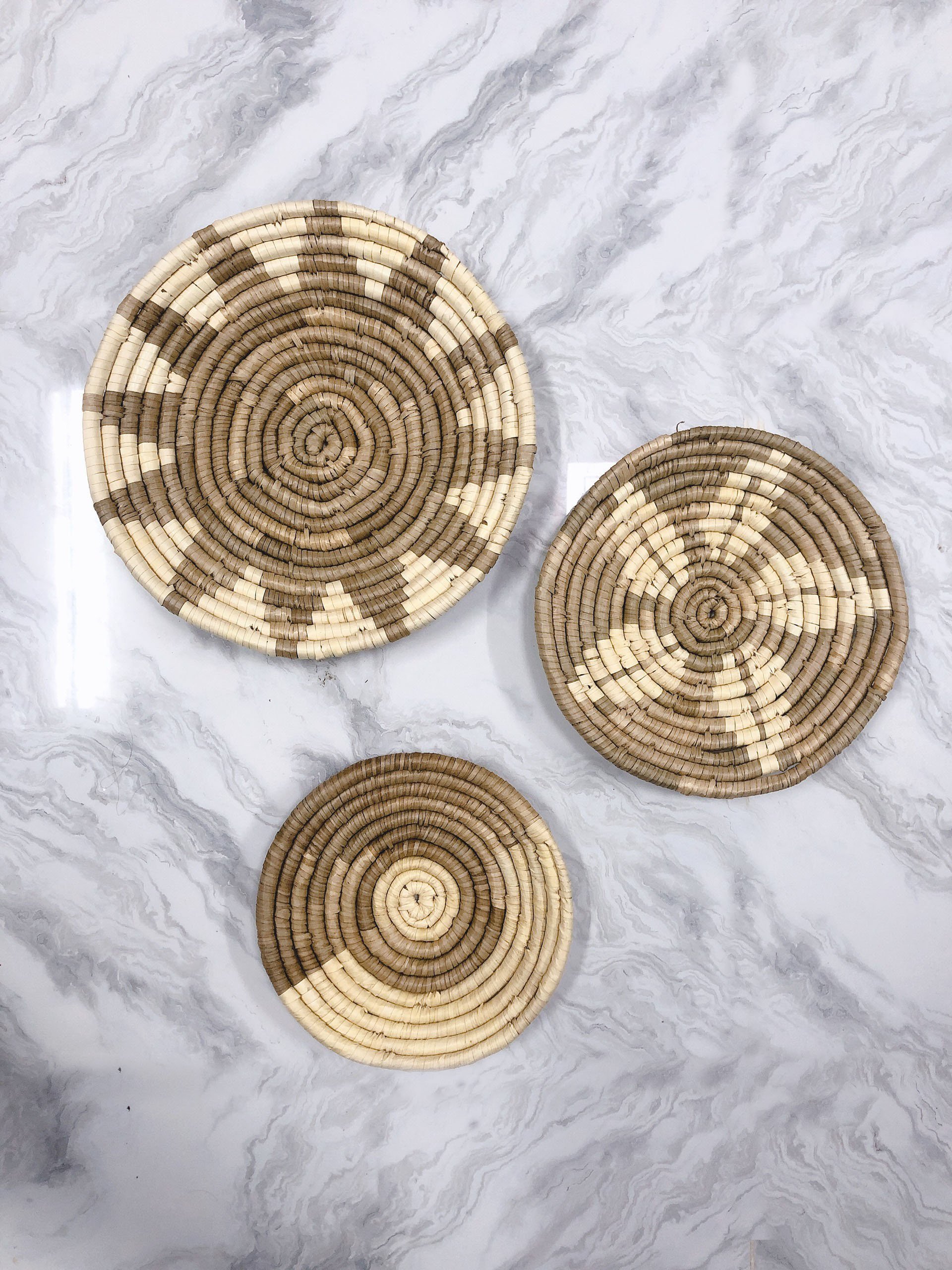 Set 3 beige handmade hot sale seagrass woven wall decor rustic bohemian seagrass wall hanging plate