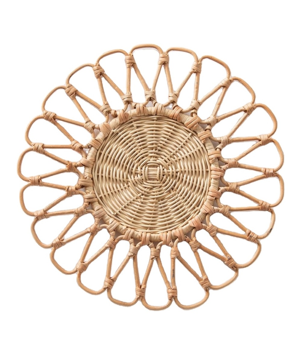 Handcrafted sustainable rustic rattan charger plates natural eco-friendly rattan round placemat