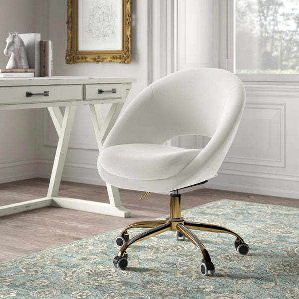 White Comfy Rounded Back Velvet Swivel Chair For Dinning Room Living Room And Office Chair In Wholesale Prices