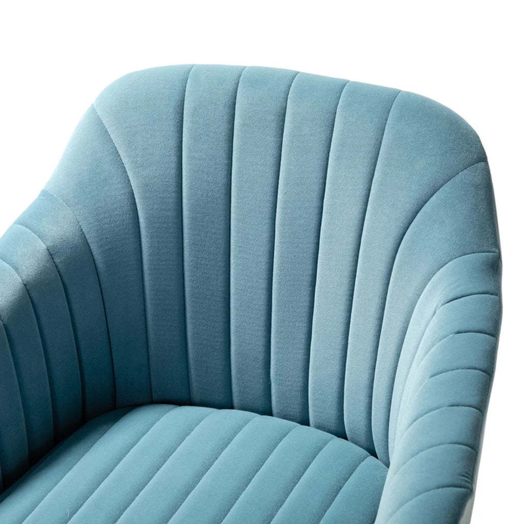 Refined Sky Blue Tufted Velvet Armchair With Golden Legs