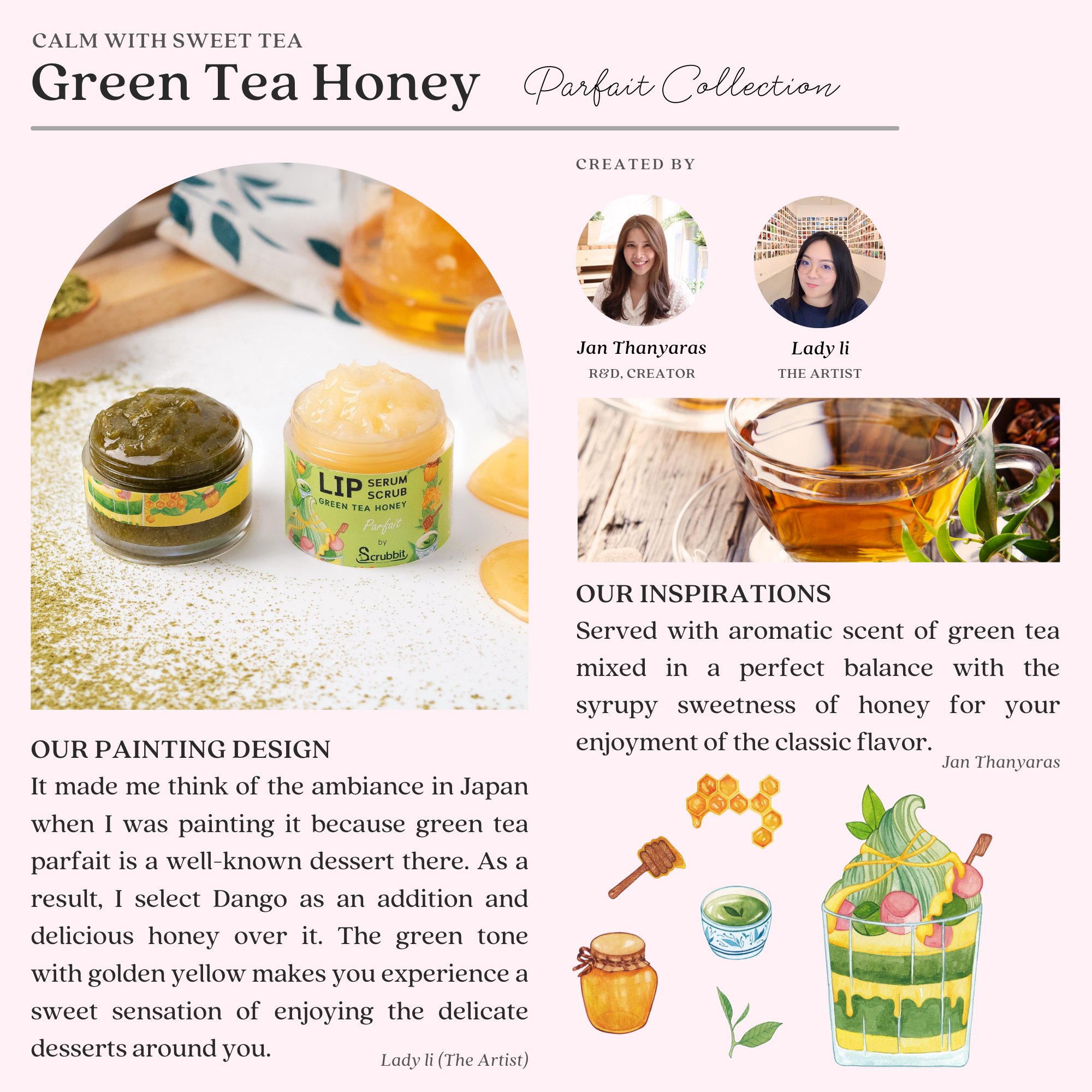 Handmade Green Tea Honey Size 12 G. Smooth Nourishing Nutrient Japanese Lips Set Lip Scrub Lip Blam