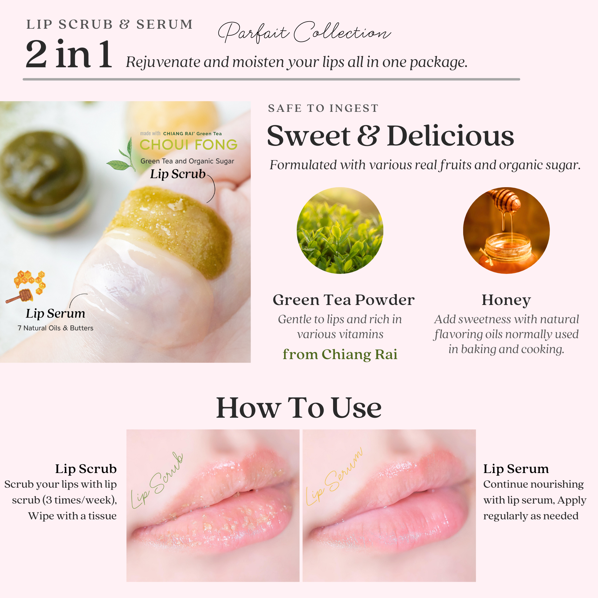 Handmade Green Tea Honey Size 12 G. Smooth Nourishing Nutrient Japanese Lips Set Lip Scrub Lip Blam