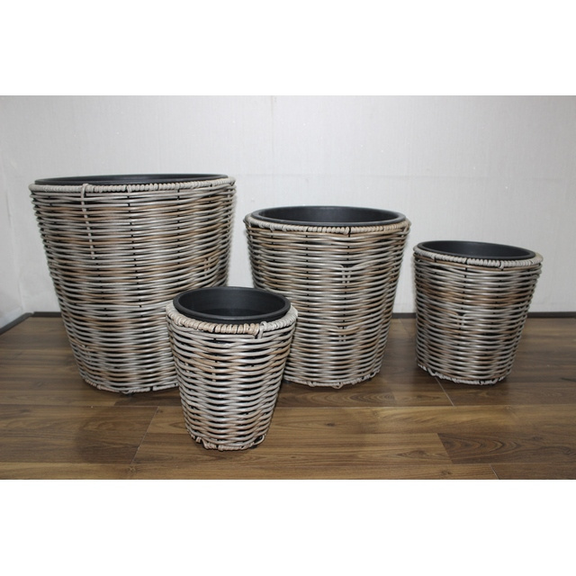 Vietnam manufacture supply customized large size outdoor Garden pots steel frame planters Wicker Rattan planter box