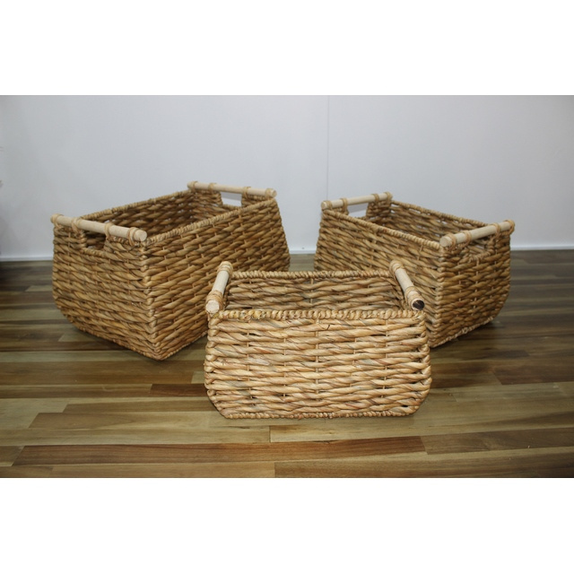 Seaside Charm Collection Set Of 3 Handcrafted Water Hyacinth Baskets for Wholesale Home Laundry Storage