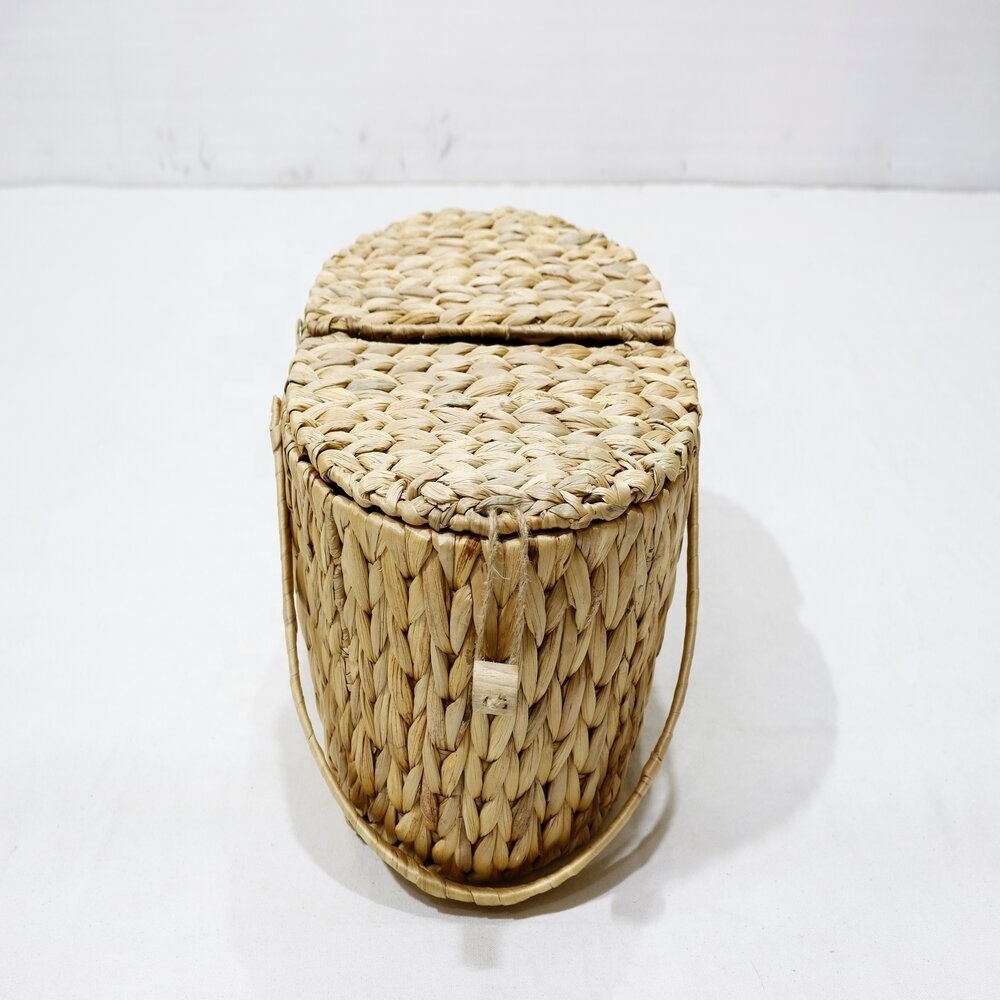 Wholesale Round Water Hyacinth Picnic Basket Shopping Basket with Lid For Outdoor Camping Picnic