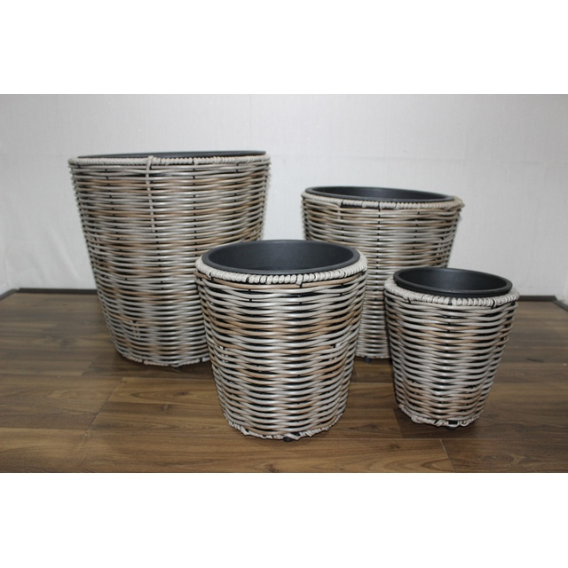 Vietnam manufacture supply customized large size outdoor Garden pots steel frame planters Wicker Rattan planter box