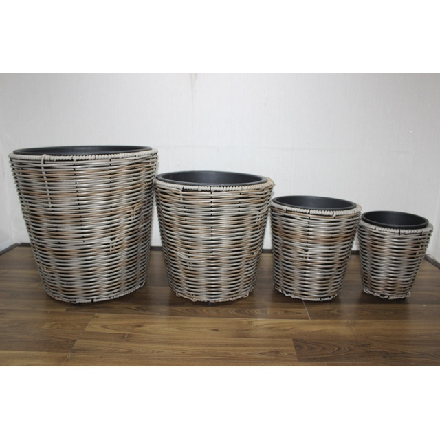 Vietnam manufacture supply customized large size outdoor Garden pots steel frame planters Wicker Rattan planter box