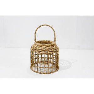 Good price 100% Handmade Craft Natural Vintage Rustic Decorative Water Hyacinth Weaving Storm Lantern Bamboo Candle Lantern