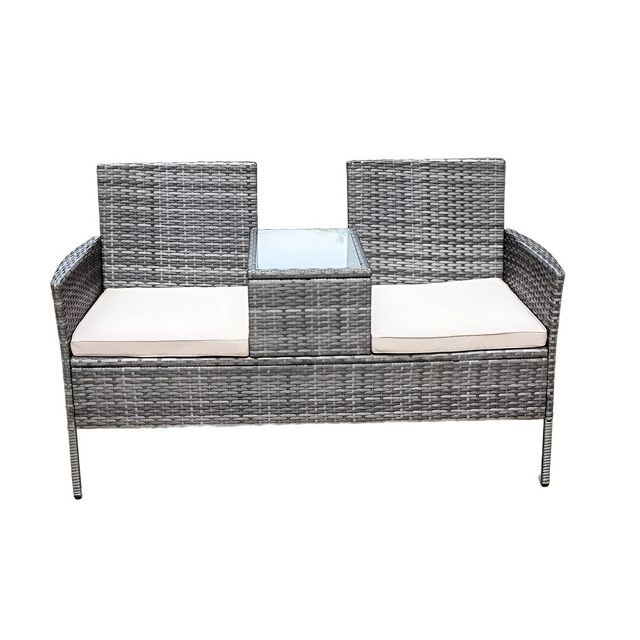 New design good quality furniture garden outdoor set bench garden sofa with table 2-seater loveseat chair with grey cushion