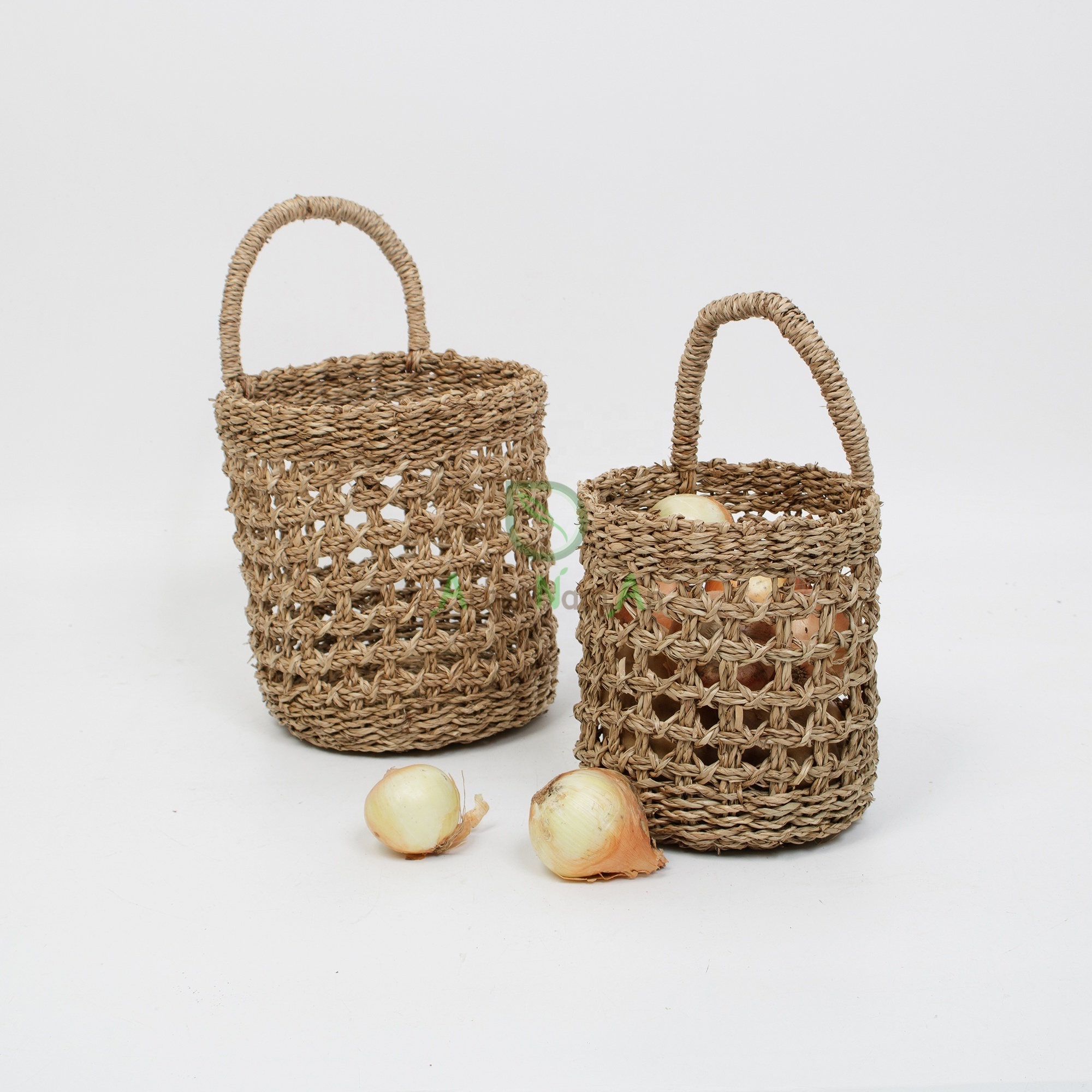 Small seagrass wall hanging storage basket/vintage wicker wall mounted flower basket/woven hanging shelf baskets organizer