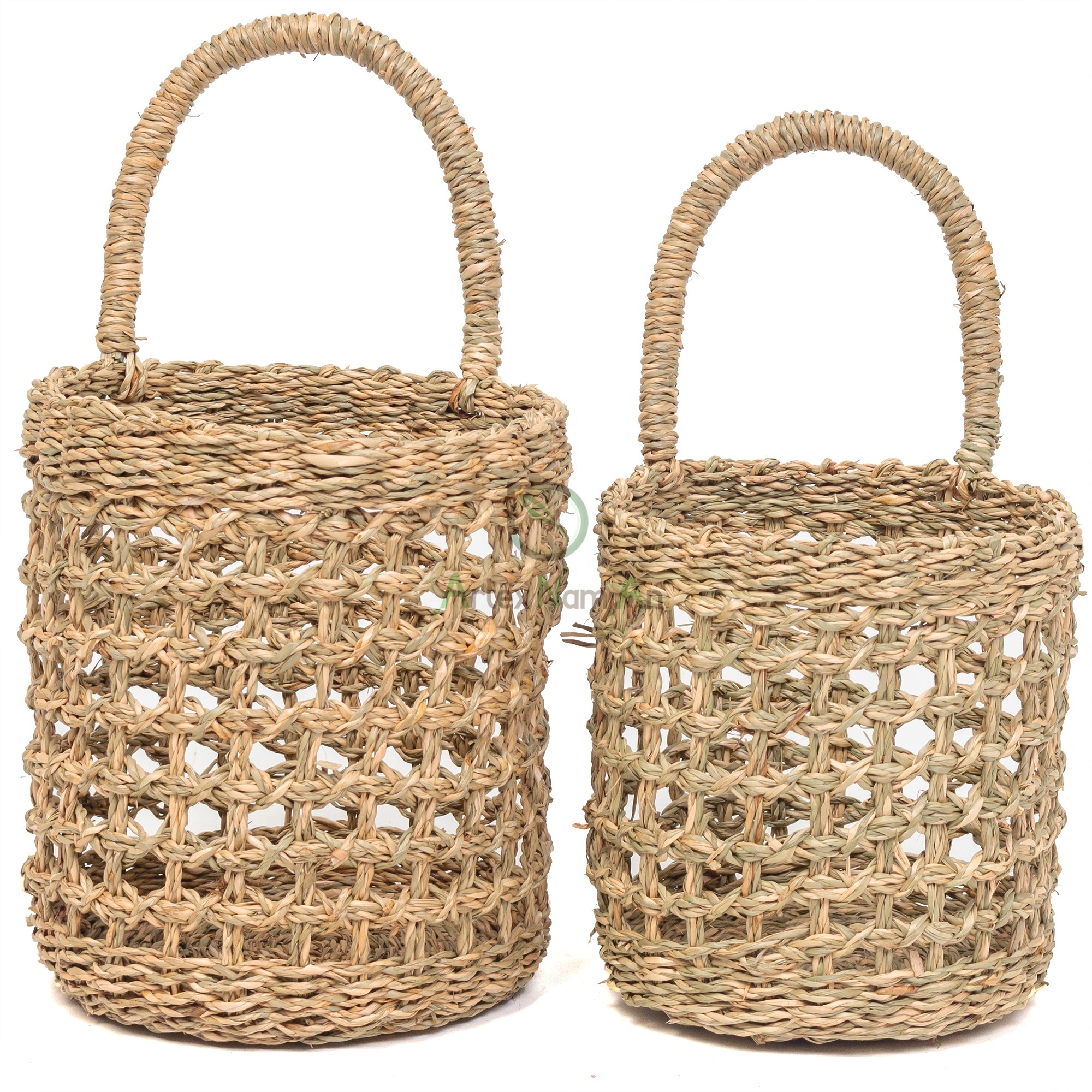 Small seagrass wall hanging storage basket/vintage wicker wall mounted flower basket/woven hanging shelf baskets organizer