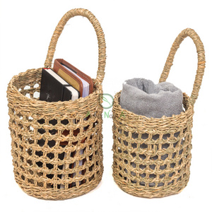 Small seagrass wall hanging storage basket/vintage wicker wall mounted flower basket/woven hanging shelf baskets organizer