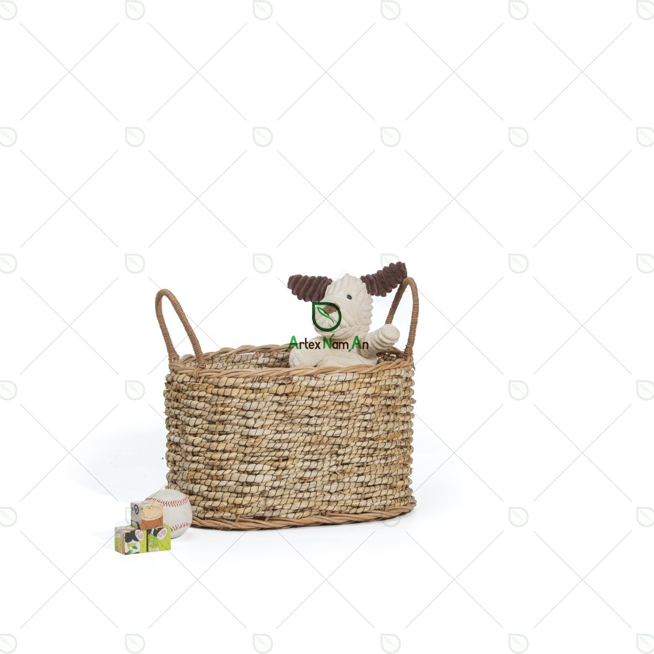 Banana leaf storage basket with handles/wicker laundry basket hamper/boho decorative basket for blanket, toy, shoe, firewood