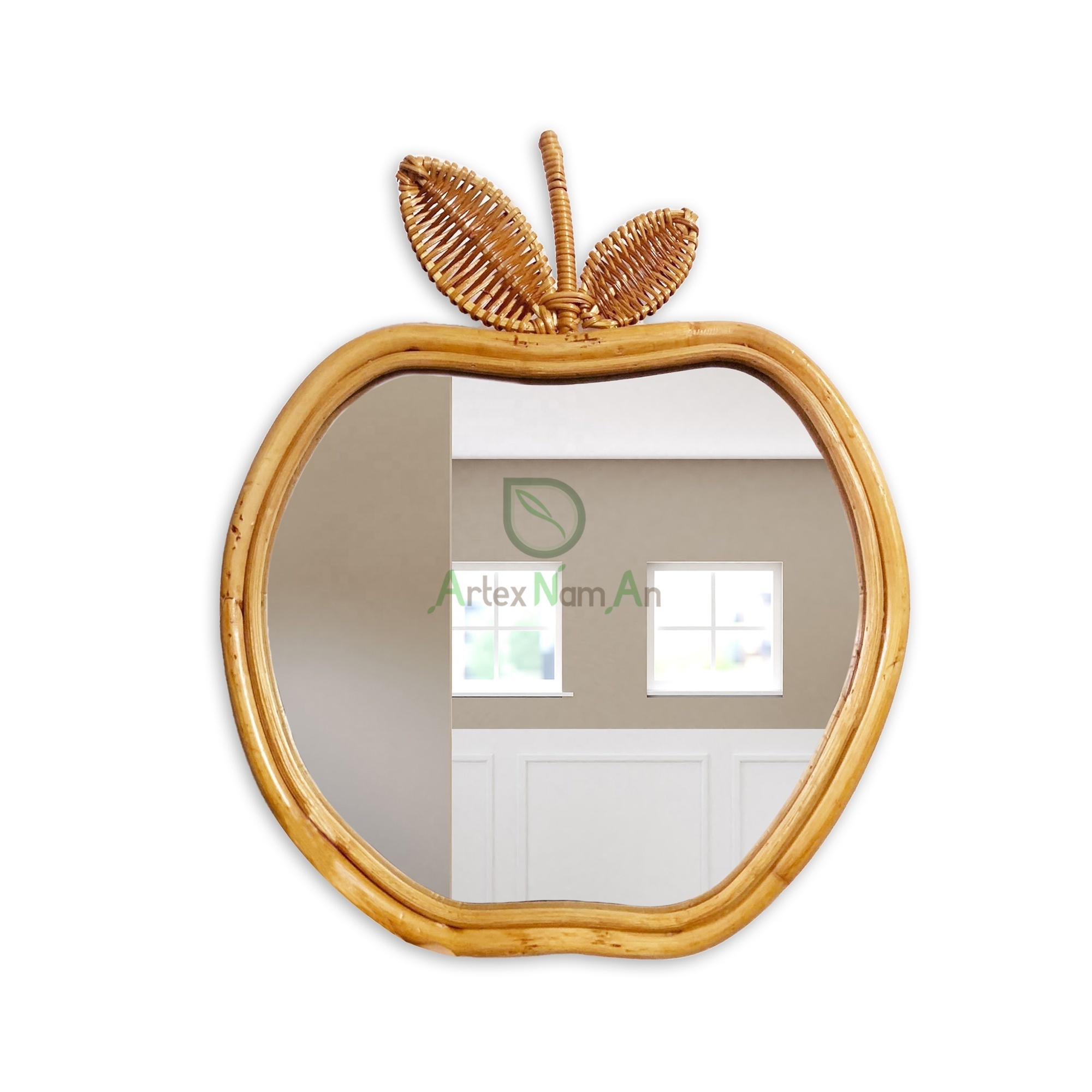 Baby nursery decor rattan wall mirror/kids room decoration apple shaped mirror/farmhouse mirror wall decor