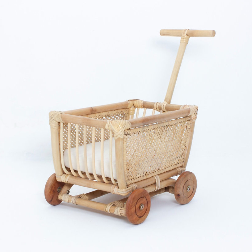 Manufacturer Baby Walker Doll Wicker Stroller Buggy Carriage Basket Rattan Doll Pram With Wheels Kid room