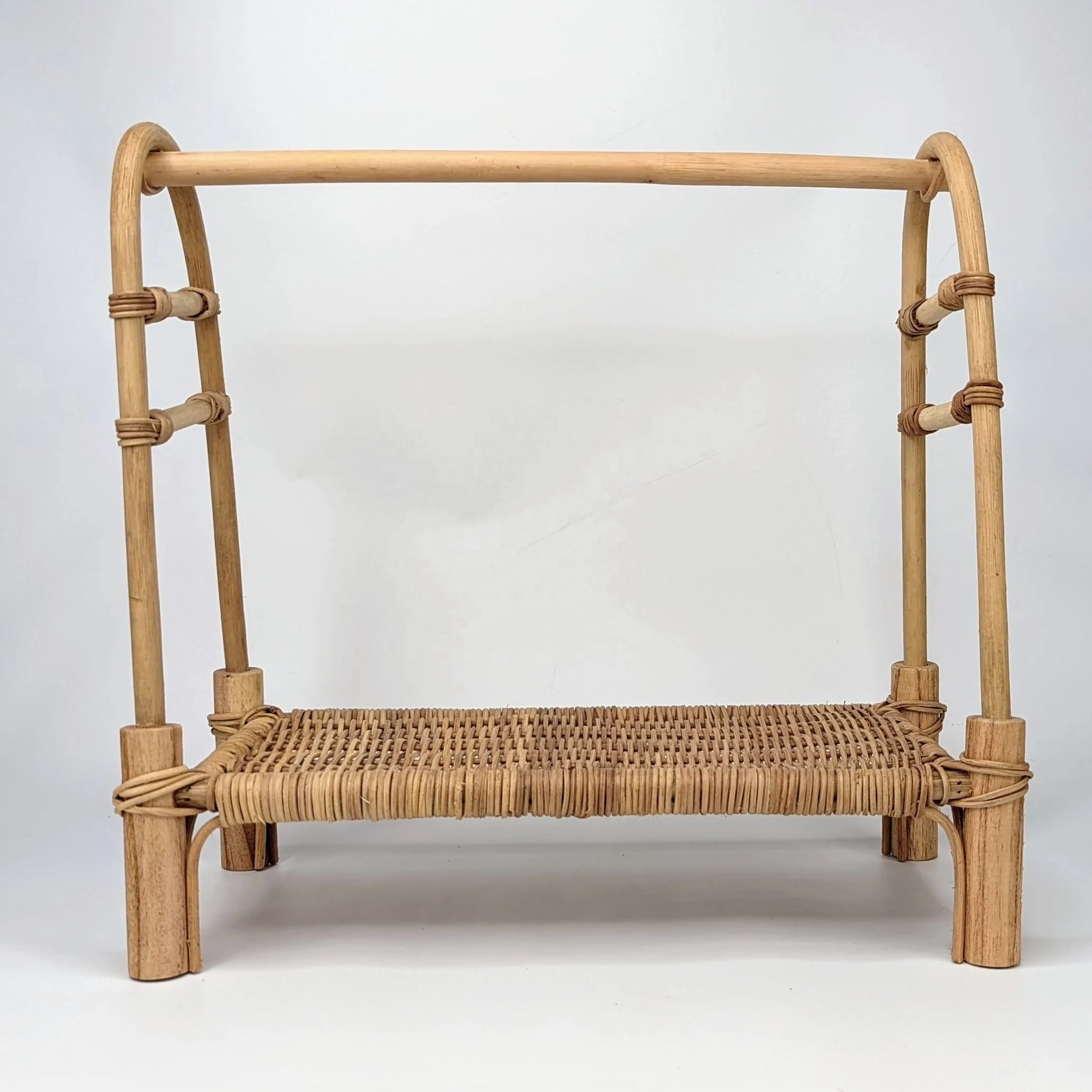 Eco-friendly kid interior natural rattan doll clothing rack mini rattan clothes rail rack for playing room kids room handmade