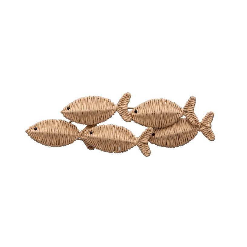 Eye-Catching Cute Mini Woven Seagrass Small School Of Fish Wall Decoration For Kids Bedroom And Home Decor Made In Vietnam