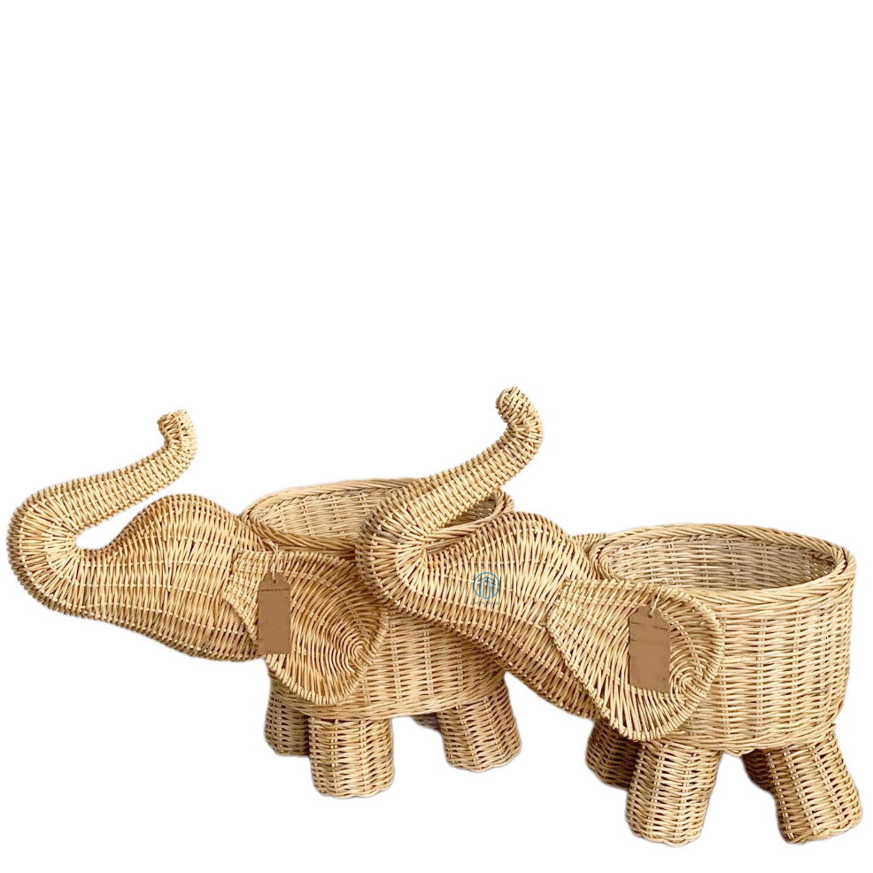 Natural handmade wicker rattan animal elephant shaped planter for home decoration, indoor flower pots & planters made in Vietnam