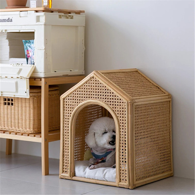 High Quality Natural Rattan Woven Pet Cage Suitable for Small Pet Natural Material From Viet Nam Rattan Kennel Natural Pet Cages