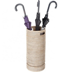 Whitewash Rattan Umbrella Stand Multifunctional Umbrella Storage Bucket and Umbrella Basket Storage Rack