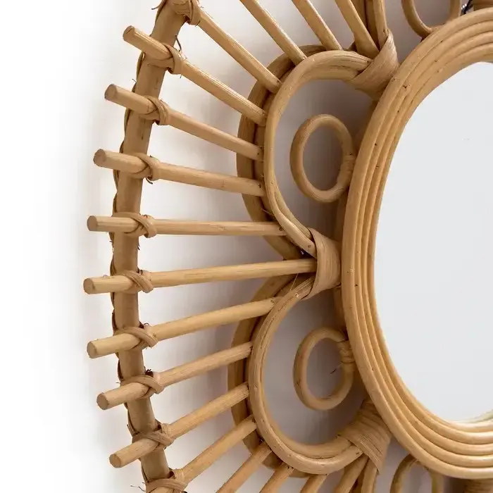 High Quality Eye Catching Handmade Sunflower Natural Rattan Mirror Wall Hanging Mirror for bedroom living room decor