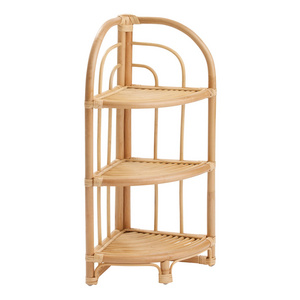 Natural Rattan Corner Shelf Wicker Rattan Floor Shelf Handwoven Rattan Display Shelf And Rack For Home Storage Organization