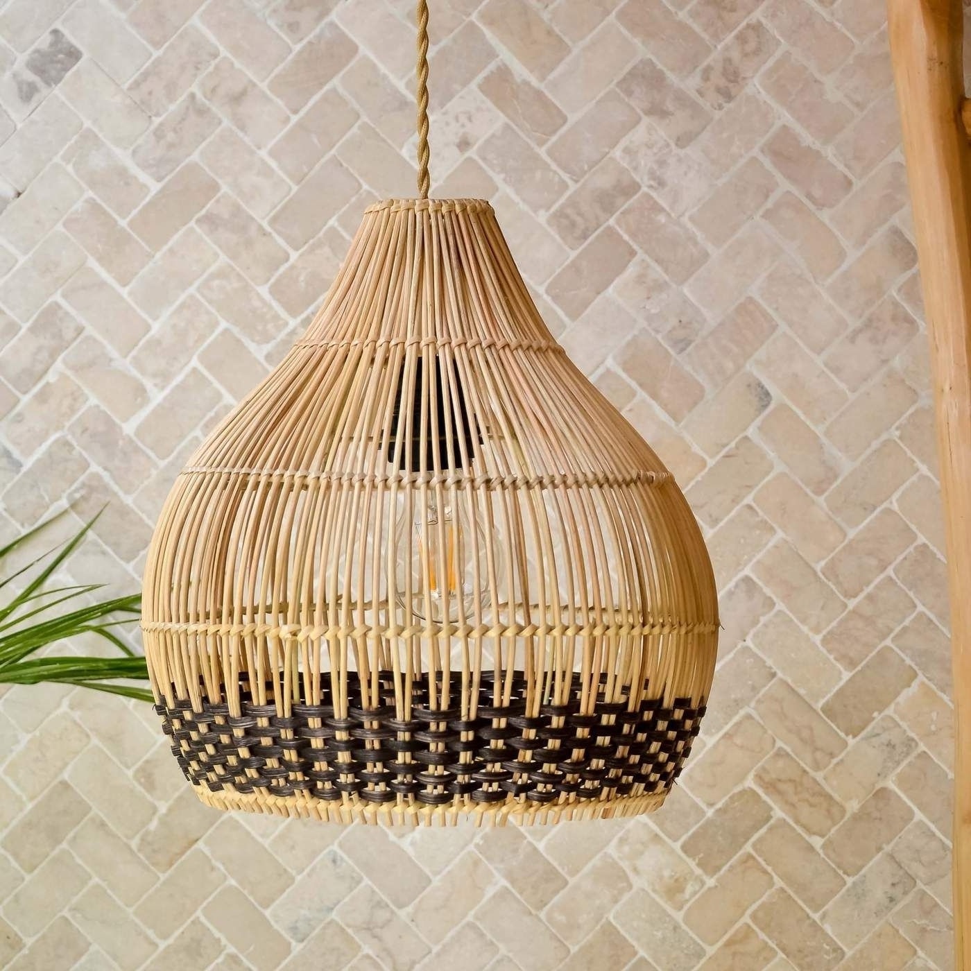 Handmade Wicker Rattan Pendant Lampshade Dark Brown Boho Hanging Light Hand Woven Chandelier