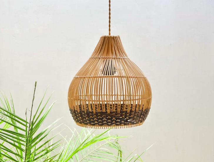 Handmade Wicker Rattan Pendant Lampshade Dark Brown Boho Hanging Light Hand Woven Chandelier