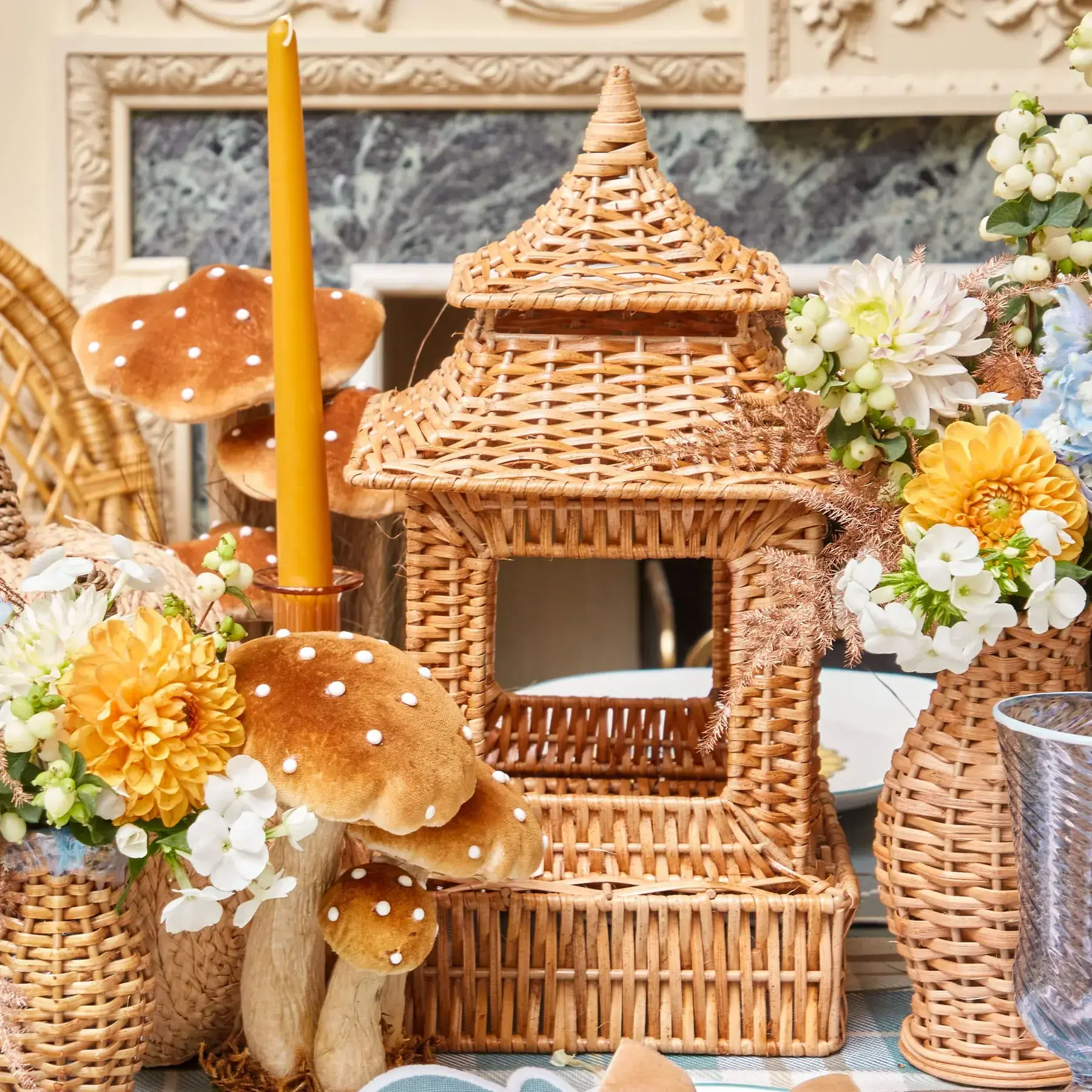 Handwoven Rattan Pagoda Lantern Vietnam Wholesaler Rattan Lantern Cover For Table Decoration