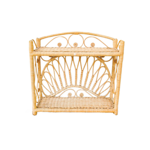 Natural High Quality Vintage Rattan 2 Tier Wall Shelf Display Indoor Home Accessories Decor Wicker Entryway Organizer Shelf