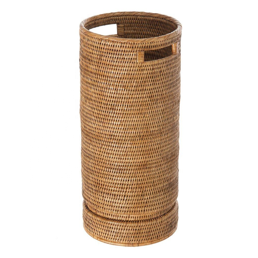 Natural Decorative Bamboo Rattan Umbrella Holder Stand for Indoor and Outdoor Round Rattan Umbrella Holder Handmade