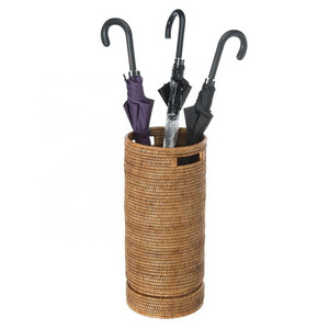 Natural Decorative Bamboo Rattan Umbrella Holder Stand for Indoor and Outdoor Round Rattan Umbrella Holder Handmade