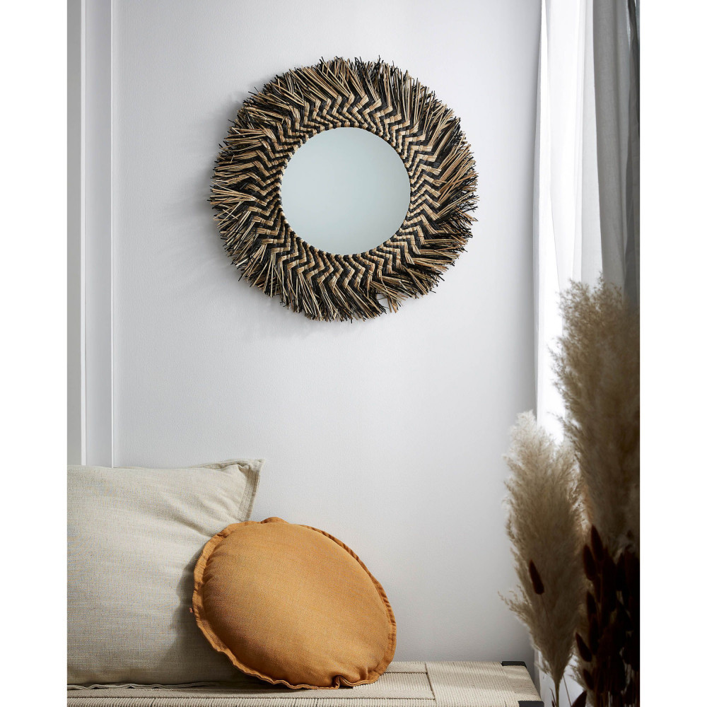 Home accessories Wall hanging mirror from natural seagrass Wicker seagrass wall decoration mirror wholesale