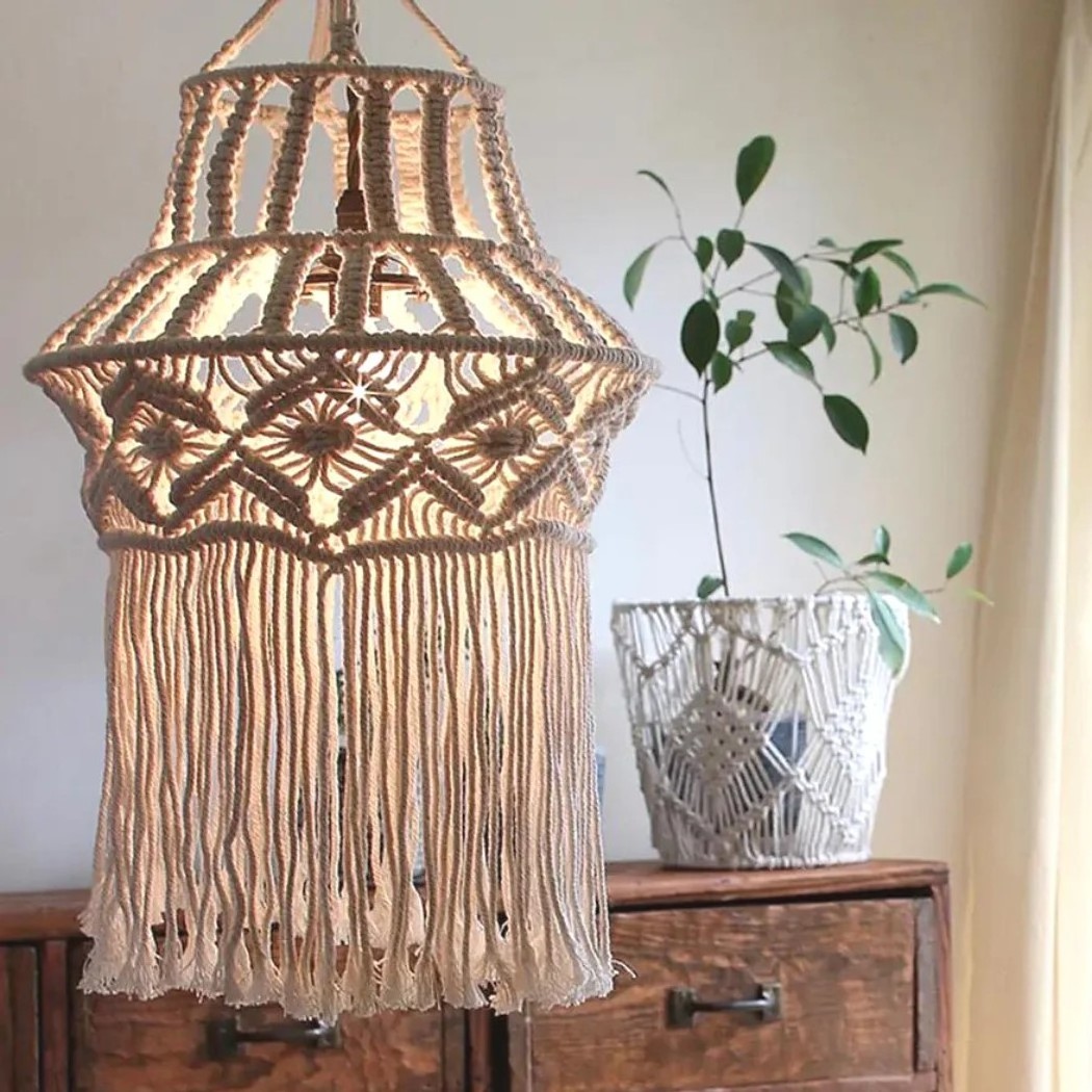 Bohemian Style Macrame Chandelier Stunning Macrame Lampshade Versatility Light Cover