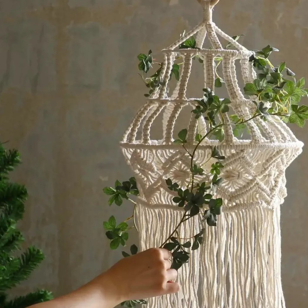 Bohemian Style Macrame Chandelier Stunning Macrame Lampshade Versatility Light Cover