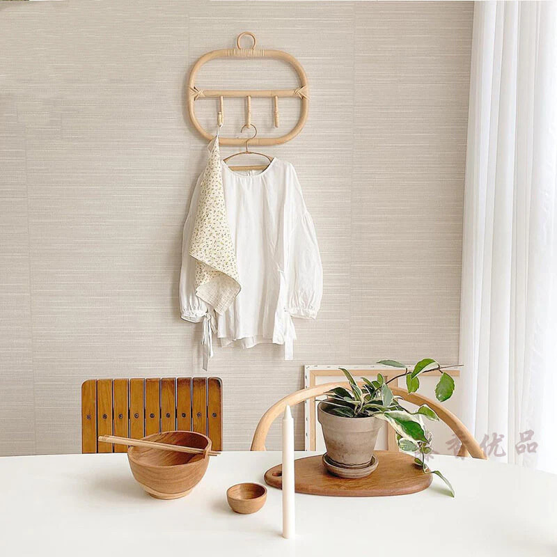 Nordic Natural Rattan Wall Hooks Clothes Hanger Hanging Hat Coat Organizer Rack Wall Coat Rack With 3 Hooks