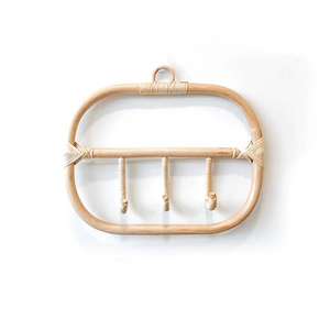 Nordic Natural Rattan Wall Hooks Clothes Hanger Hanging Hat Coat Organizer Rack Wall Coat Rack With 3 Hooks